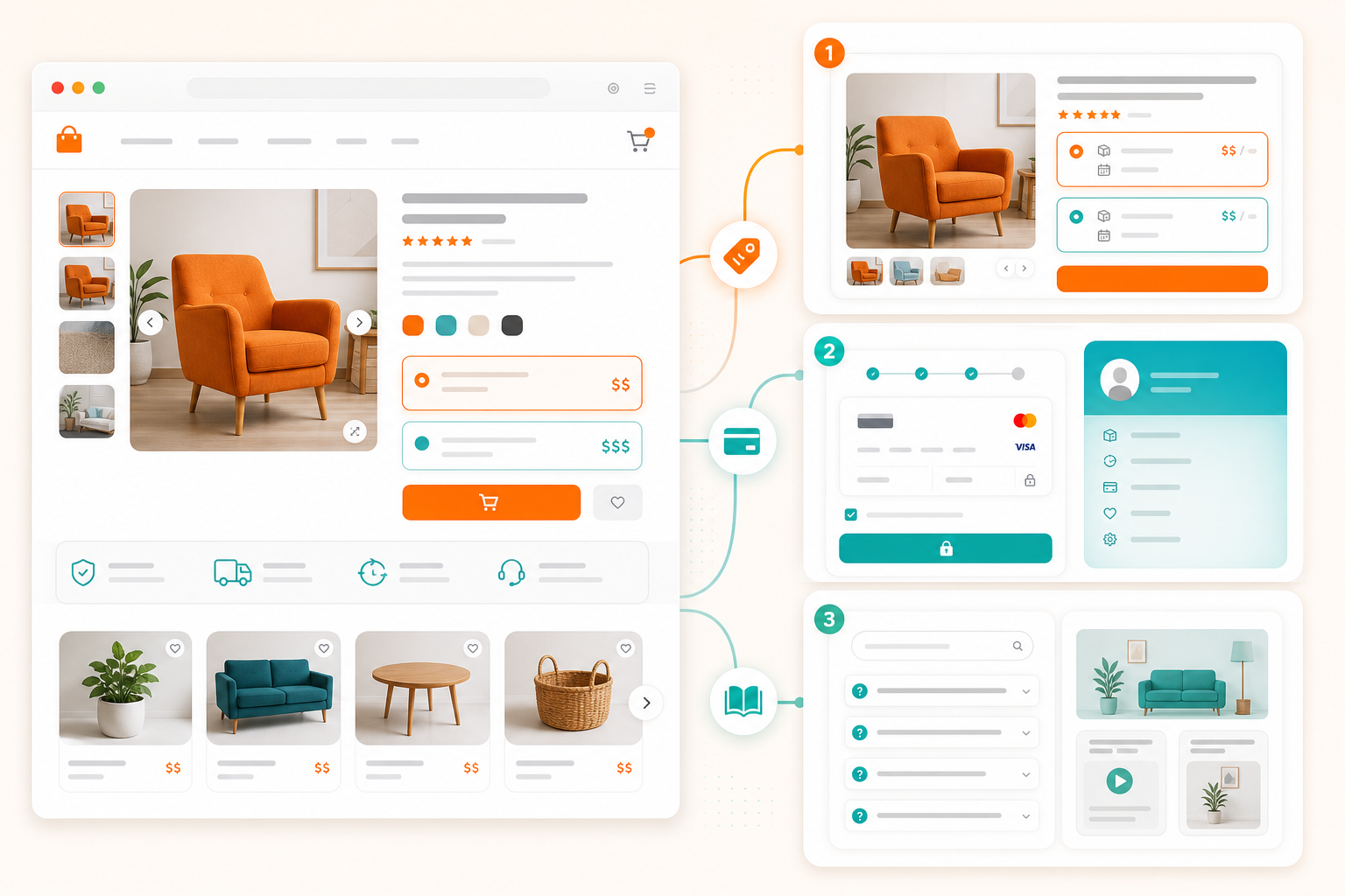 Unified storefront with product pages, checkout, and content
